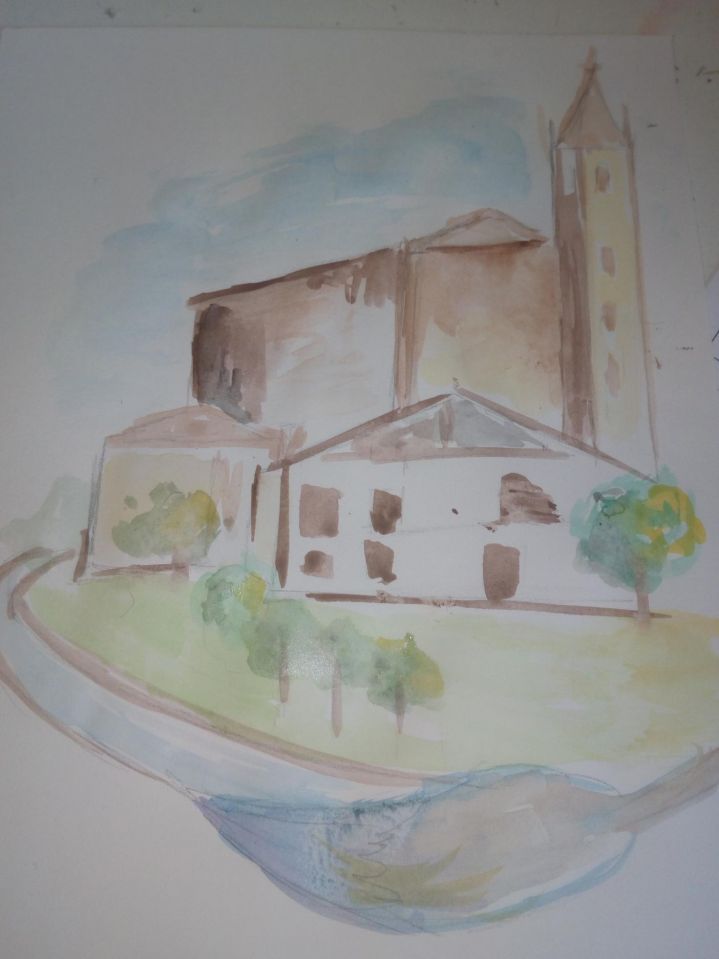 Pintura lanen erakusketa elizako portikoan
