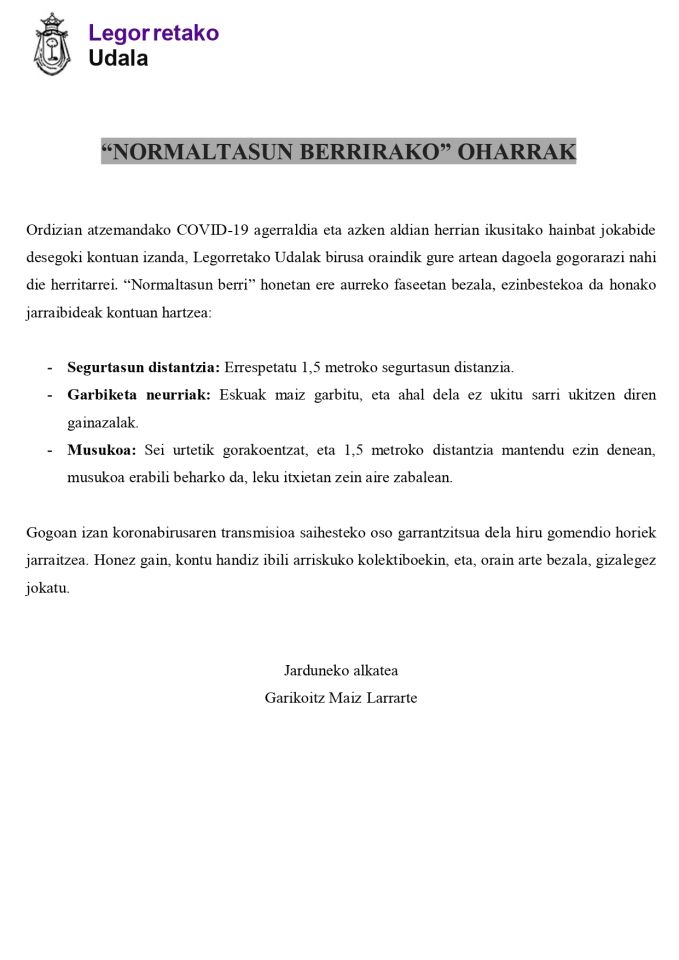 "Normaltasun berrian" ere, gogoratu prebentzio neurriak