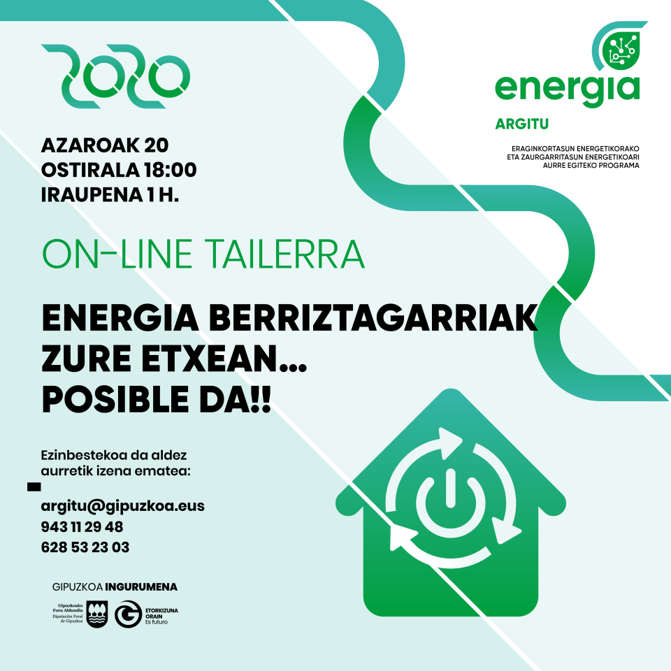 Etxebizitzetan energia berriztagarriak ezartzeko aukeren inguruan informatzeko ON-LINE tailerra, ostiralean
