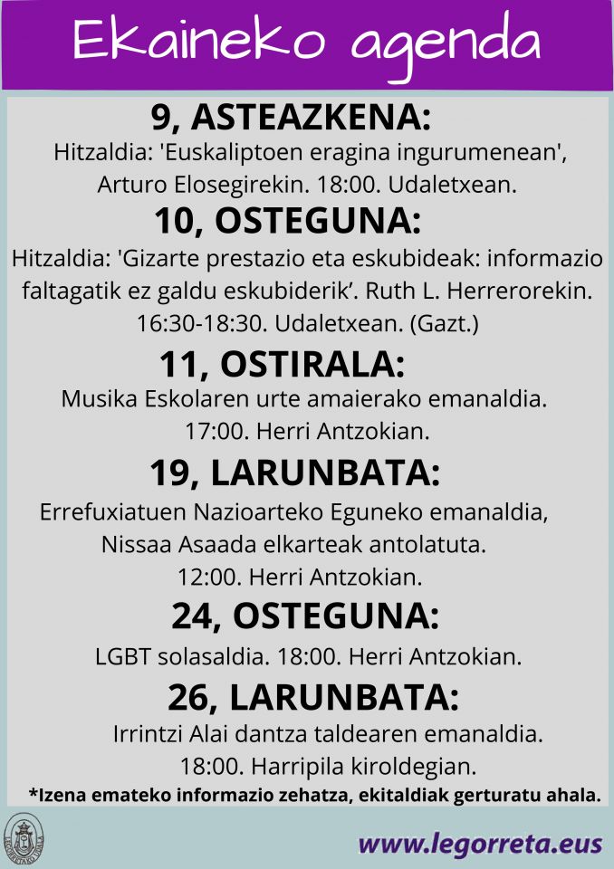 Ekaineko kultur agenda prest