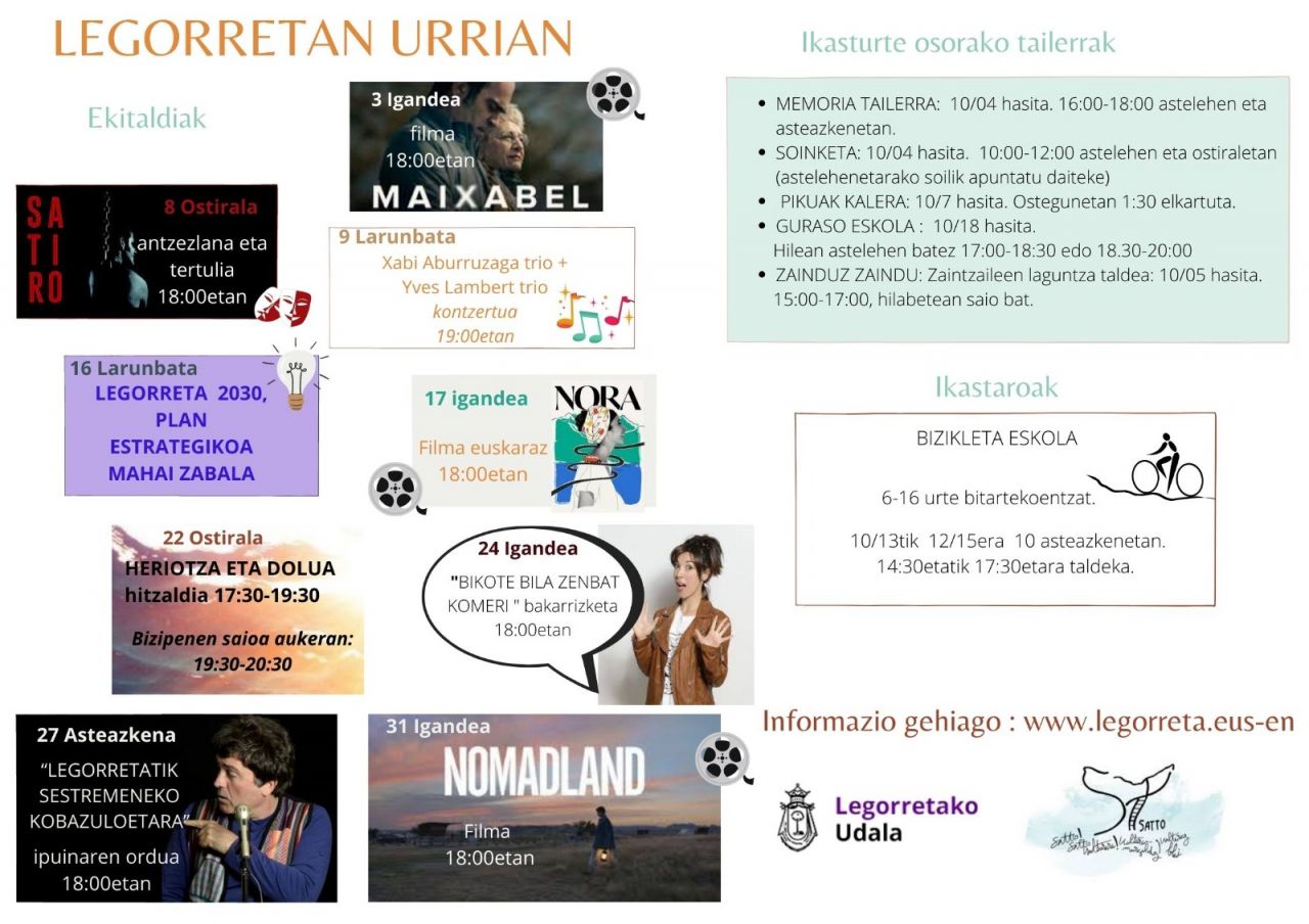 Urriko kultur-agenda, ekitaldiz betea