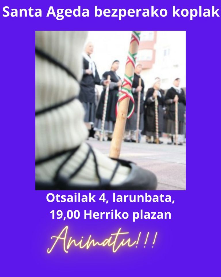 Santa Ageda bezperako koplak Elekunen eskutik