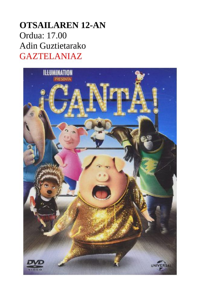 'Canta' pelikula izango da ikusgai bihar antzokian
