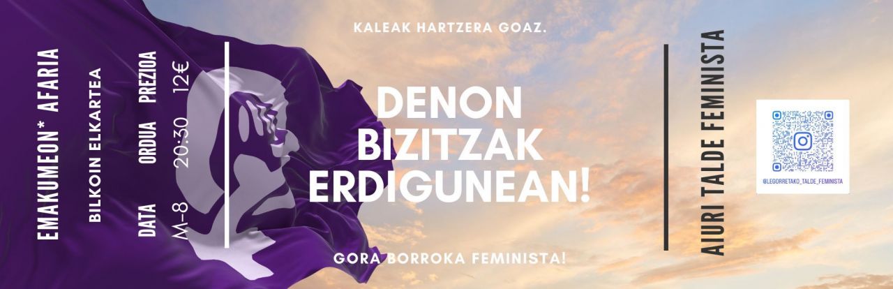 Aiuri talde feministak salgai jarri ditu Martxoaren 8ko afarirako tiketak