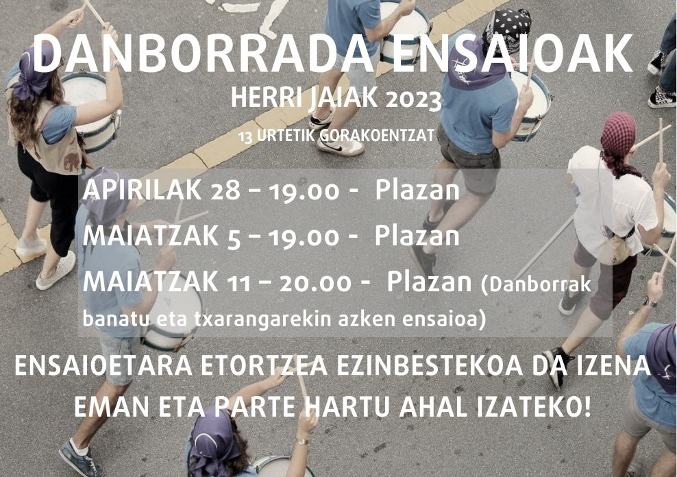 Jaietako bigarren danborrada entsegua izango da bihar