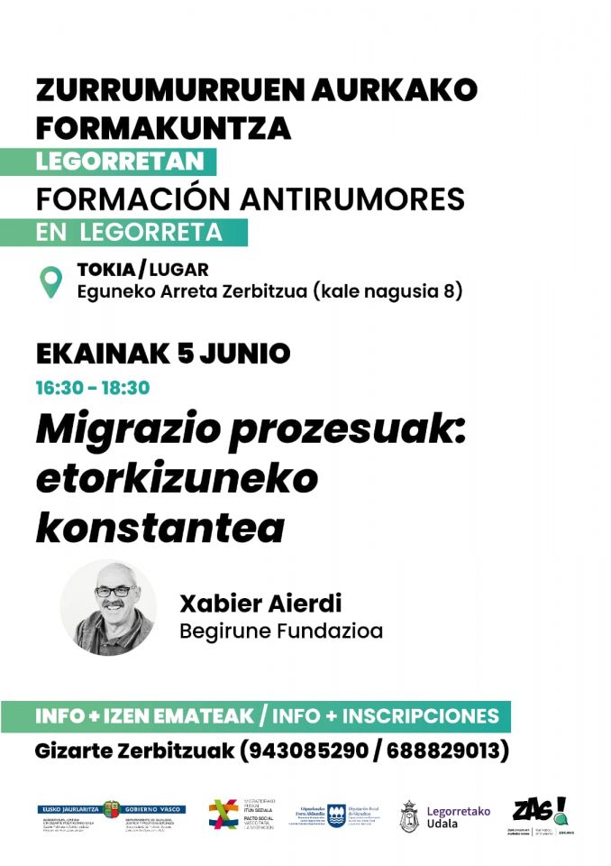 'Migrazio prozesuak: etorkizuneko konstantea' formakuntza saioa izango da arratsaldean Eguneko Arreta Zerbitzuan
