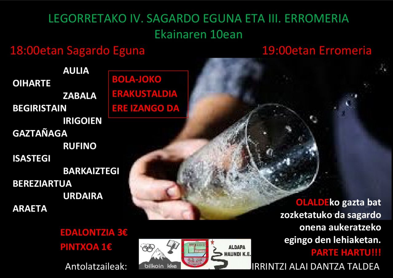 Sagardo eguna, erromeria eta bola-joko erakustaldia larunbatean