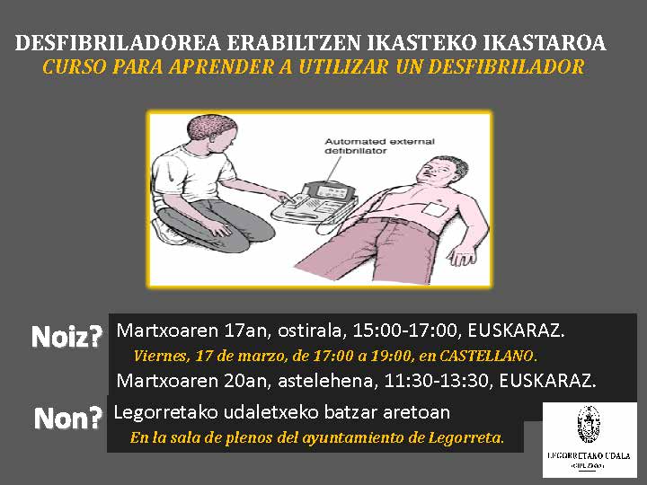 Desfibriladorea erabiltzen ikasteko ikastaroa
