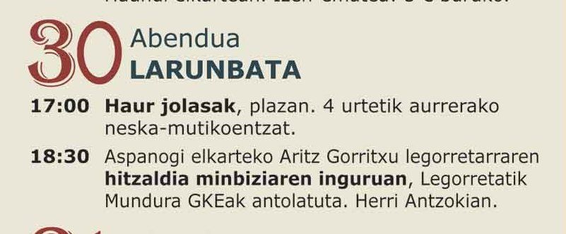Larunbatean, ume jolasak eta hitzaldia