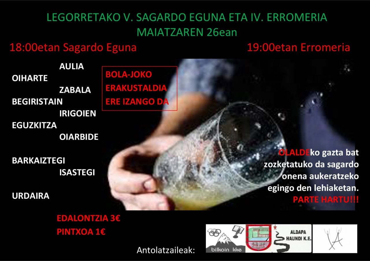 Hurrengo larunbatean, sagardo eguna eta erromeria
